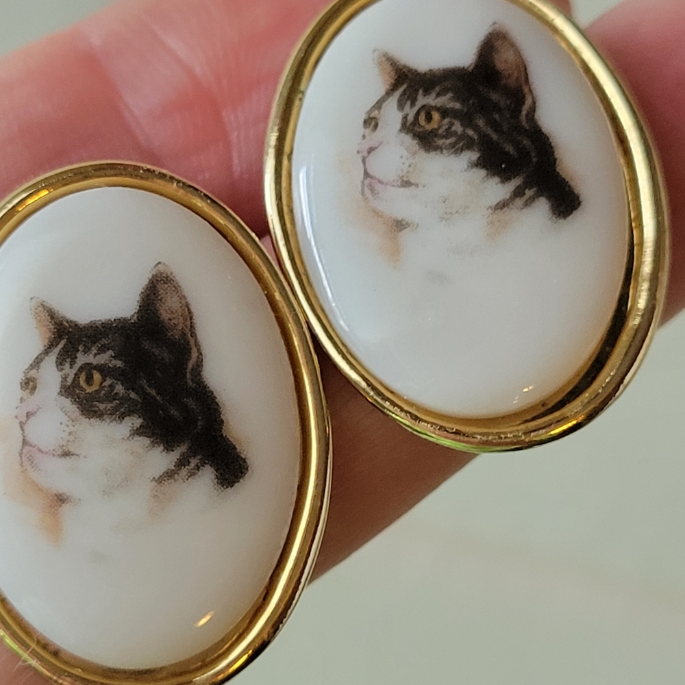 Cute Cat Earrings ~ Crafts ~ Assemblage ~ Repurpose ~ Pierced - No Backs - Picture 4 of 16